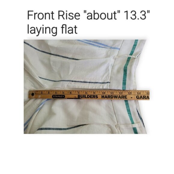 Ann Taylor Cream Blue Green Striped Wide-Leg Linen-Blend Pants Size 12 - Picture 10 of 15